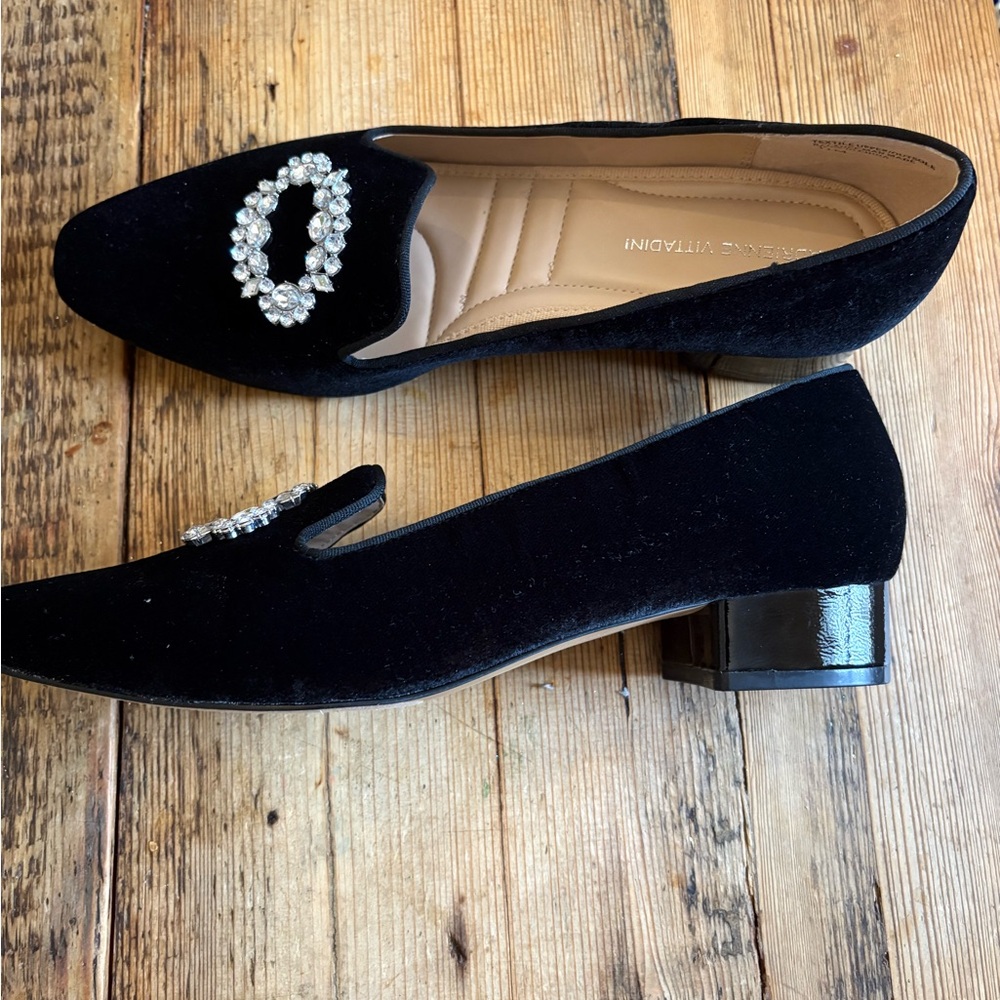 Adrienne Vittadini Black Loafers with Crystal Accent - Picture 3 of 5